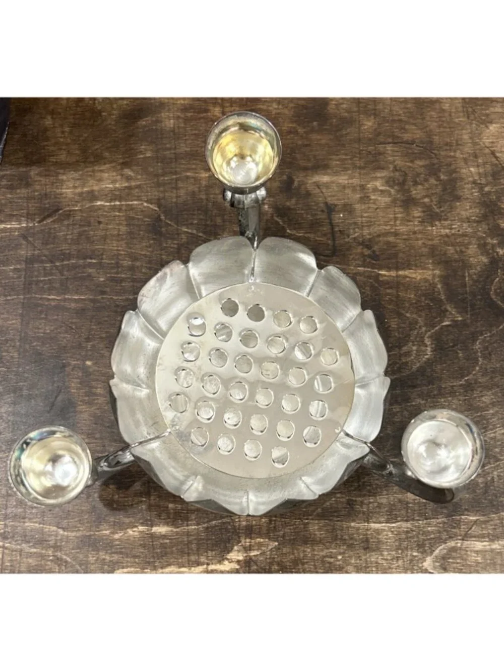 Vintage Silver Plate Lotus Flower Frog Candlabra Table Centerpiece Royal Limited